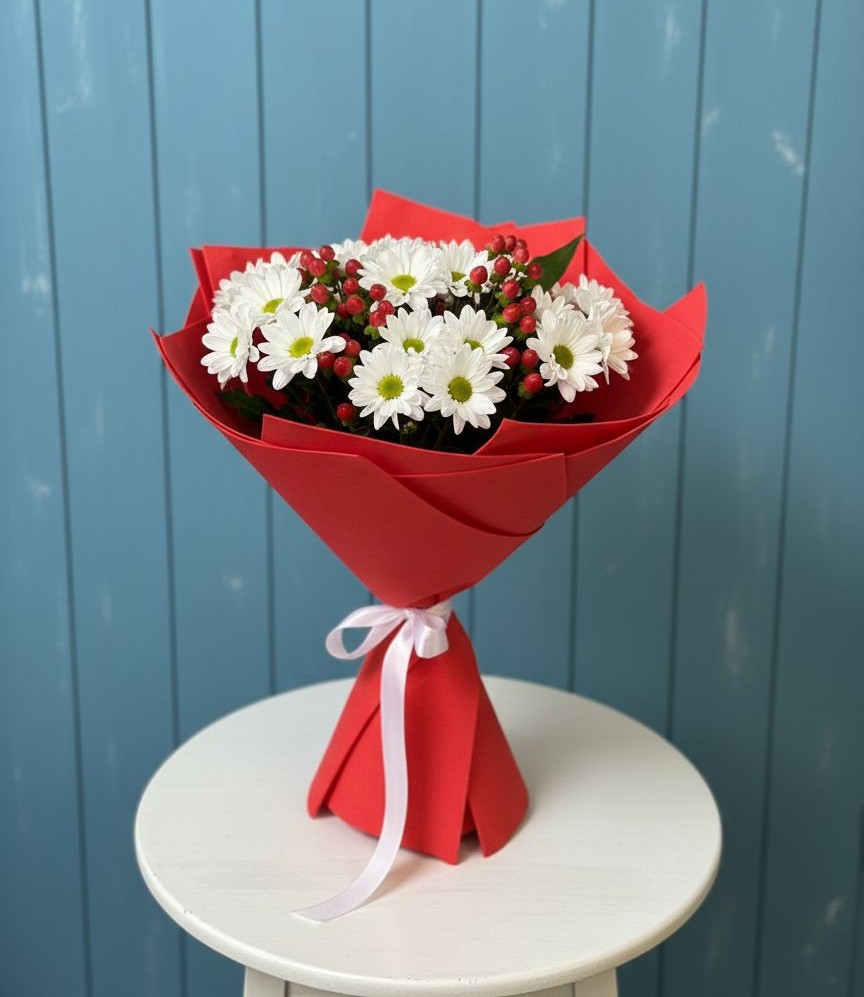 Букет ягоды на снегу в Щучье Букет цветов из: Хризантемы в Щучье