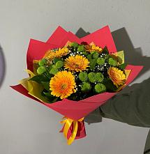 Букет восход солнца в Щучье Букет цветов из:  Герберы и Хризантемы в Щучье