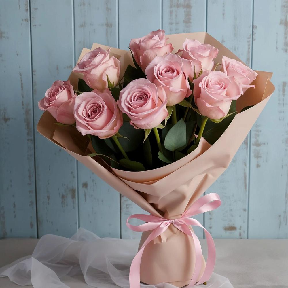 9 розовых роз в Щучье Букет цветов из: Розы в Щучье