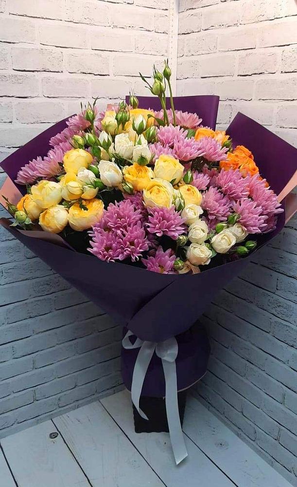 Букет Красочный праздник в Щучье Букет цветов из: Хризантемы и Розы в Щучье