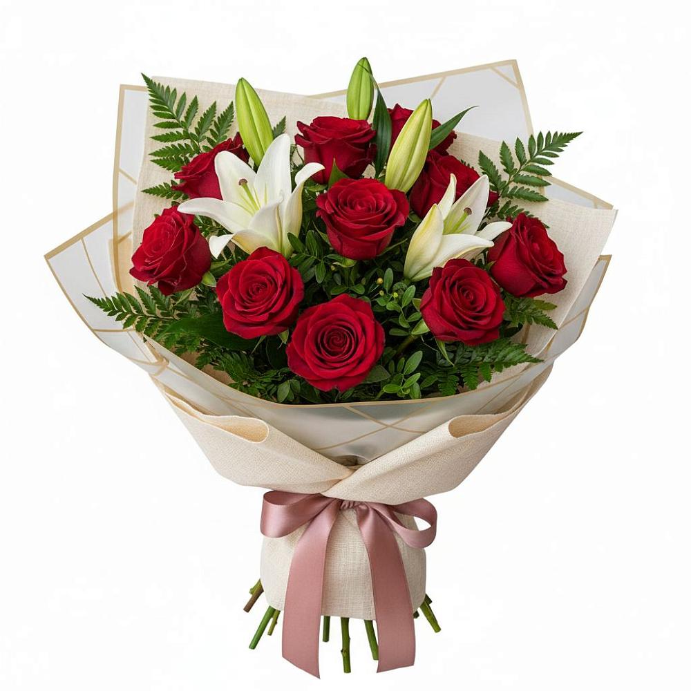 Букет высокая поэзия в Щучье Букет цветов из: Лилии и Розы в Щучье