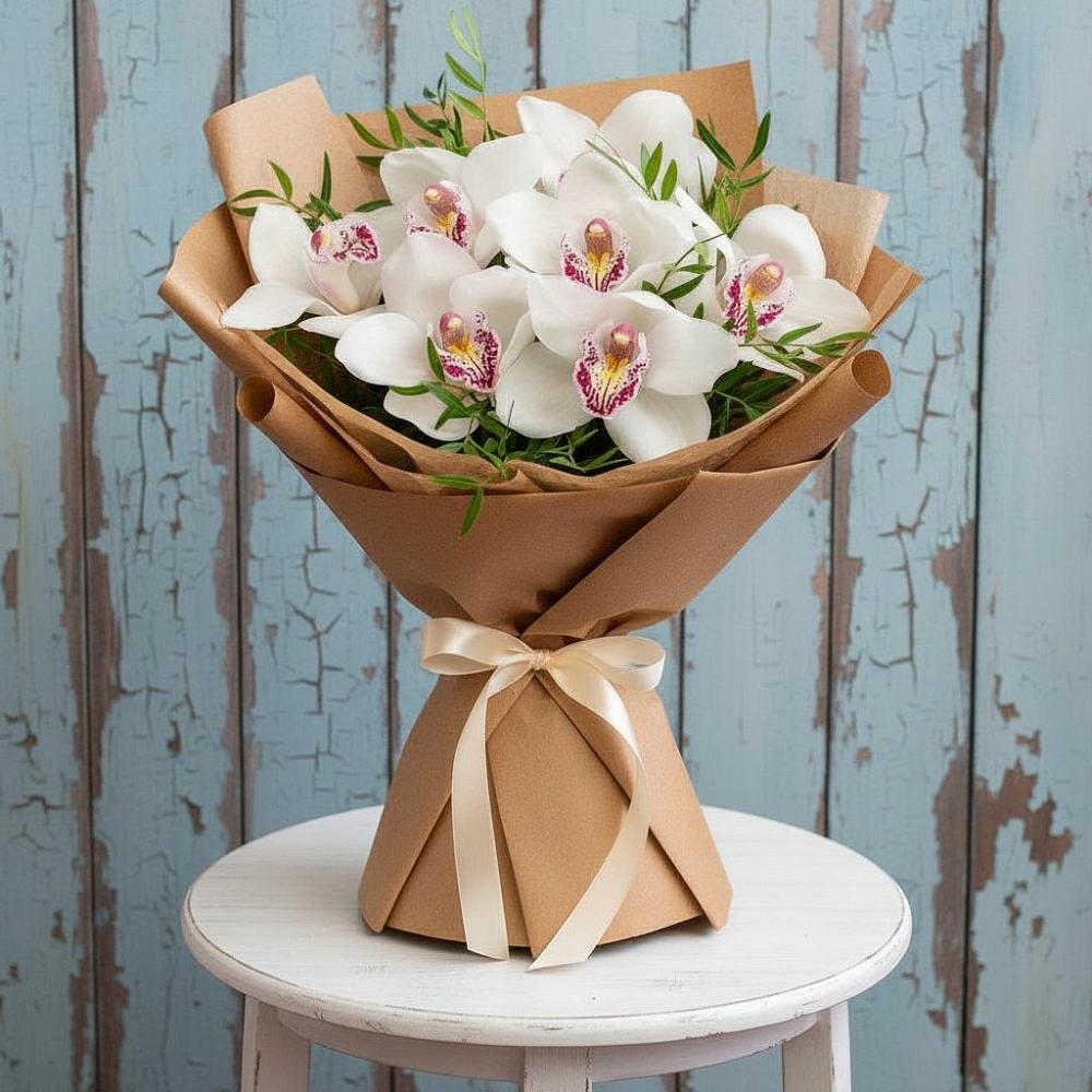 Букет Белые орхидеи в Щучье Букет цветов из: Орхидеи и Розы в Щучье