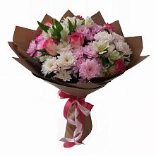 Букет Розовое очарование в Щучье Букет цветов из:  Хризантемы, Альстромерии и Розы в Щучье