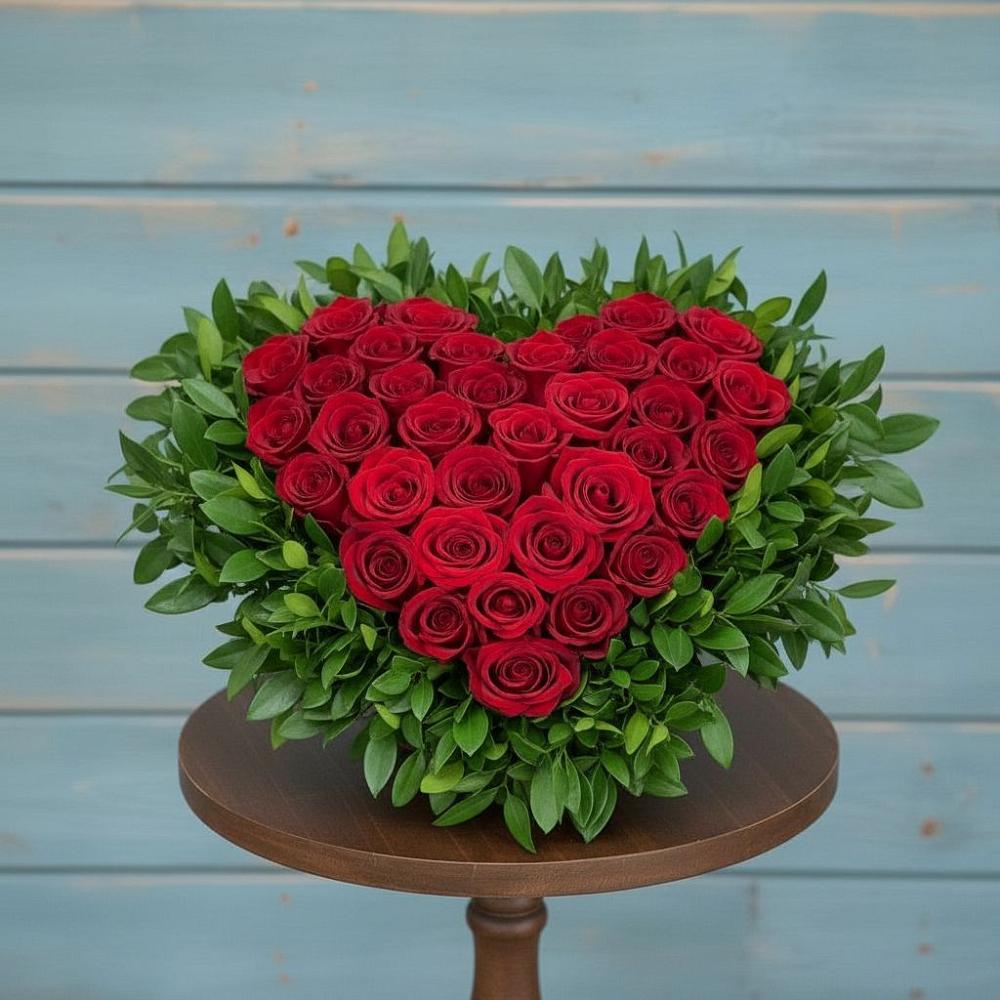 Композиция Сердце в любви в Щучье Цветочная композиция из Розы в виде сердца в Щучье