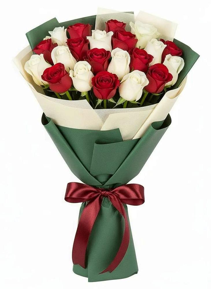 Микс из красных и белых роз в Щучье Букет Микс из красных и белых роз в Щучье