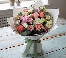 Букет далекие берега в Щучье Букет цветов из:  Розы, Лизиантусы и Гвоздики в Щучье